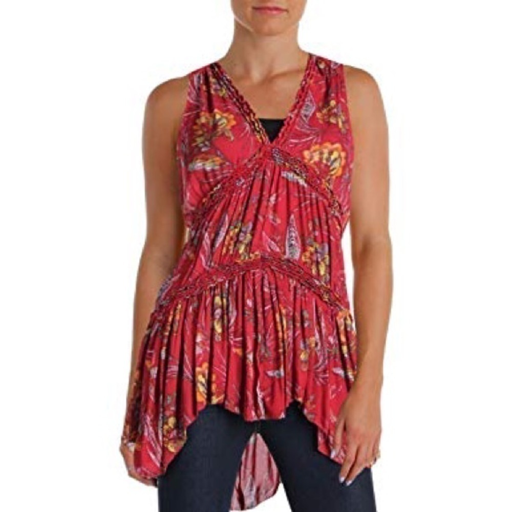 Free People Sleeveless Floral High Low Peasant Top